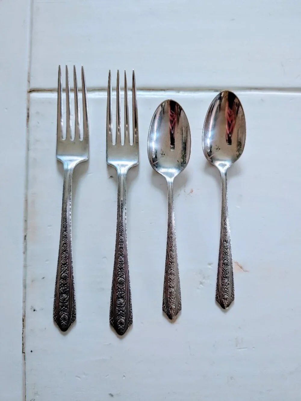 VTG Wallace Normandie Sterling Silver Flatware Set 4 Pc 2 Dinner Forks 2 Spoons